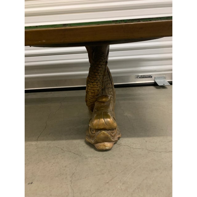 Mid Century Dolphin Koi Fish Reverse Painted Glass Coffee Table For Sale In Seattle - Image 6 of 12
