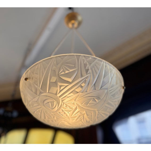1930s Art Deco Pendant Lights with Electrified Cords from Verrerie D'art Degué, 1930s, Set of 2 For Sale - Image 5 of 18