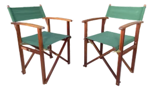Vintage Hunter Green Teak Folding Director Chair - Set of 2