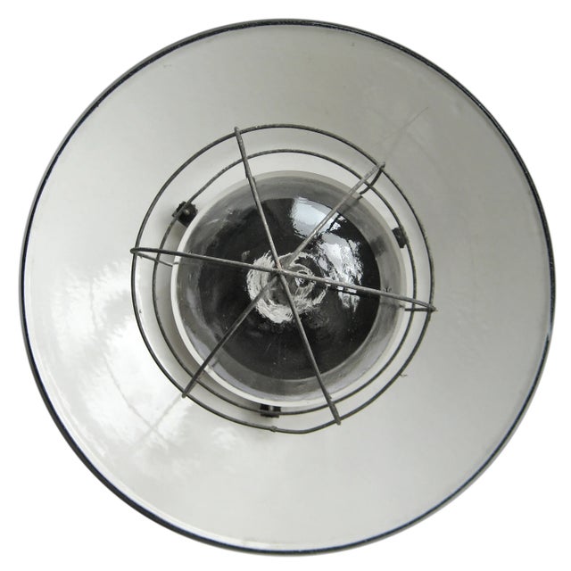 Mid-Century Modern Vintage Industrial Bakelite Clear Glass Sconce in Grey Enamel For Sale - Image 3 of 5