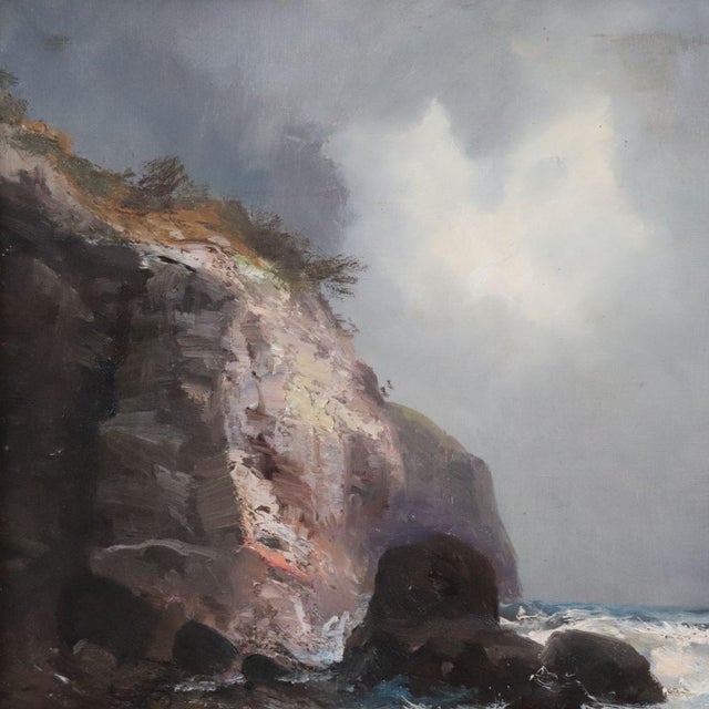 Seascape with Cliff, Oil Painting on Canvas, 20th Century, Framed For Sale - Image 7 of 12