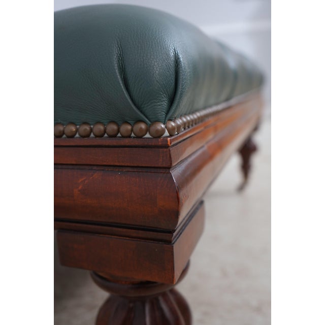 Wood Henredon Mahogany Large Tufted Leather Ottoman For Sale - Image 7 of 14