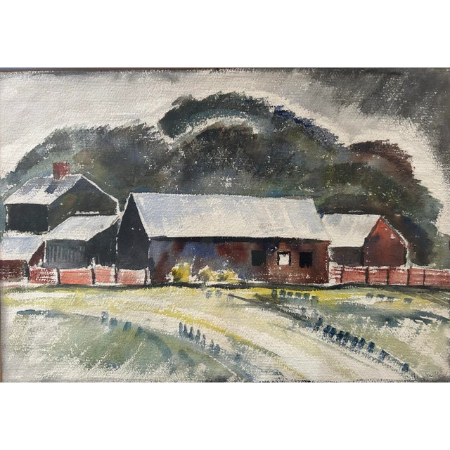 Vintage Impressionist Watercolor of Bucks County Pennsylvania Barn For Sale - Image 4 of 7