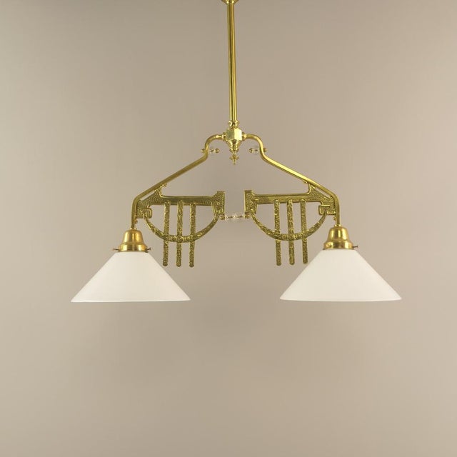 Metal Art Deco Viennese Brass Hanging Lamp, 1920s For Sale - Image 7 of 18