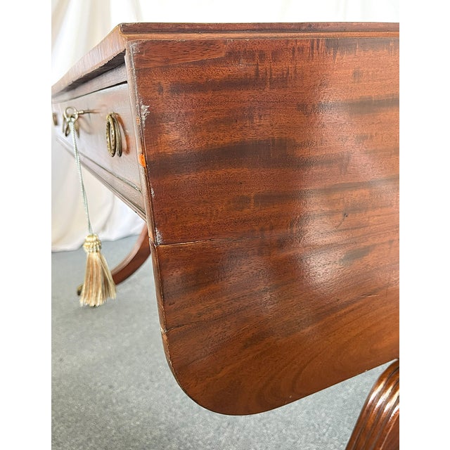 Antique English Regency Drop Leaf Mahogany Partner's Desk/ Sofa Table For Sale - Image 11 of 12
