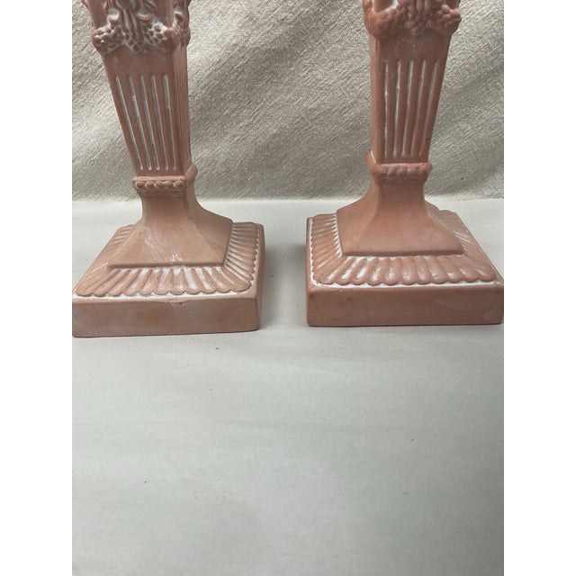 Ceramic Pair of Vintage Terra Cotta Candleholders With Lion Decoration For Sale - Image 7 of 7