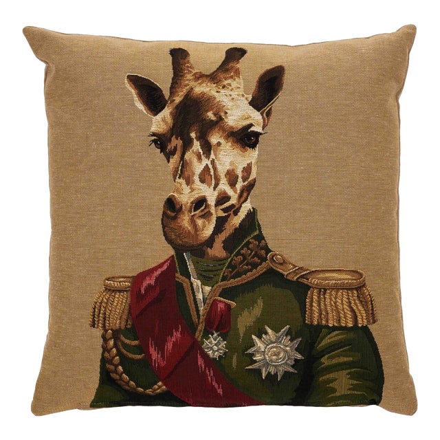 Colonel Giraffe Tapestry Cushion With Feather Filler - 46x46cm (18"x18") For Sale