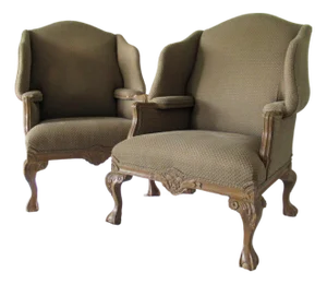 C.1980's Erwin Lambeth Design for Tomlinson Furniture -HIgh Wing Back Club Chairs - Pair