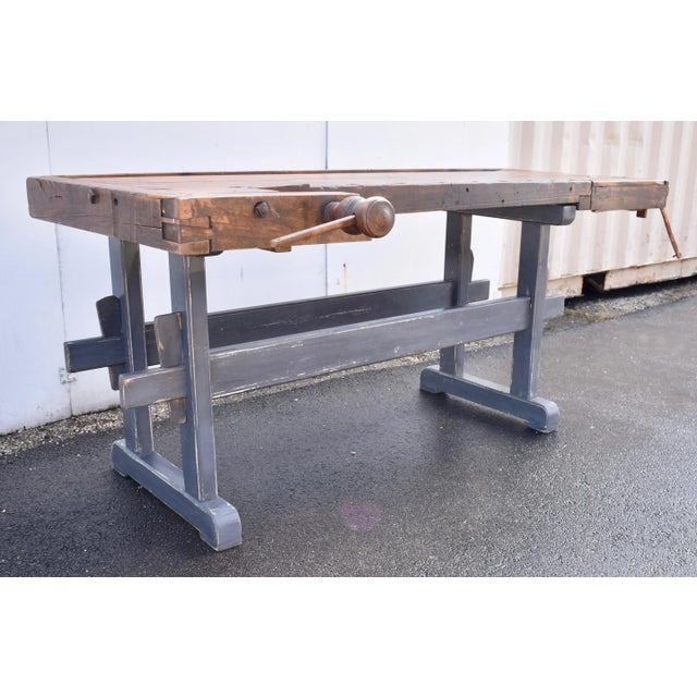 Oak Trestle-Base Carpenter's and Joiner's Workbench, Circa 1910 For Sale In Baltimore - Image 6 of 12