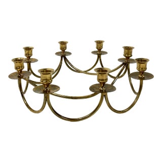 Vintage Brass Danish Style 8-Arm Candelabra For Sale