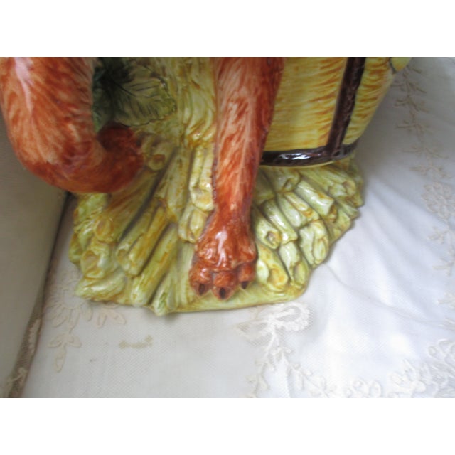Red Vintage Huge Mid Century Italian Ceramic Fox and Mail Satchel Chache Pot For Sale - Image 8 of 15