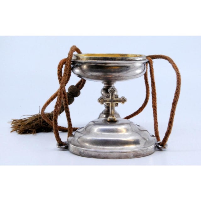 Silver Pyx with Cross on the Lid and Suspension Cord For Sale - Image 6 of 9