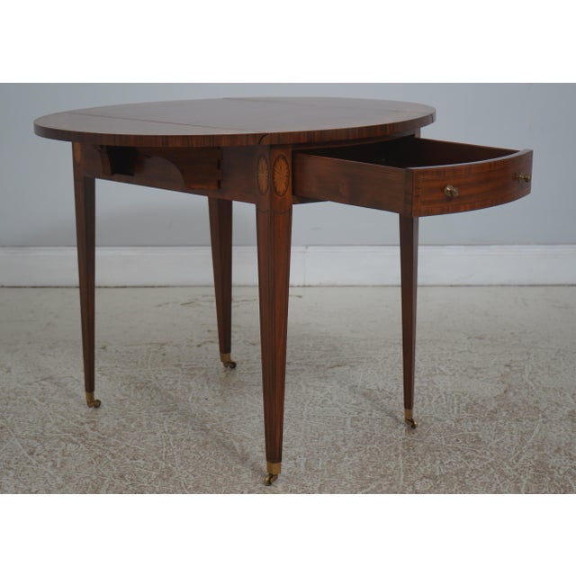 Maitland - Smith Maitland Smith Mahogany Inlaid 1 Drawer Pembroke Table For Sale - Image 4 of 18