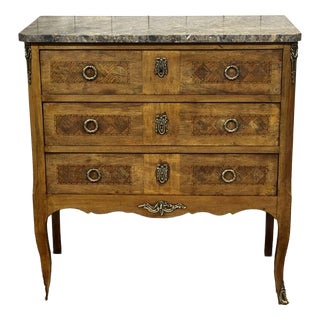 Transitional Style Walnut Commode with Marble Top, 1950s For Sale