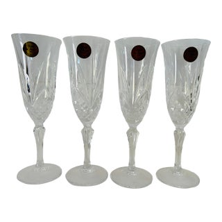 Vintage Cristal De Arques Salzburg Champagne Flutes Deep Cut Crystal, Set of 4 For Sale