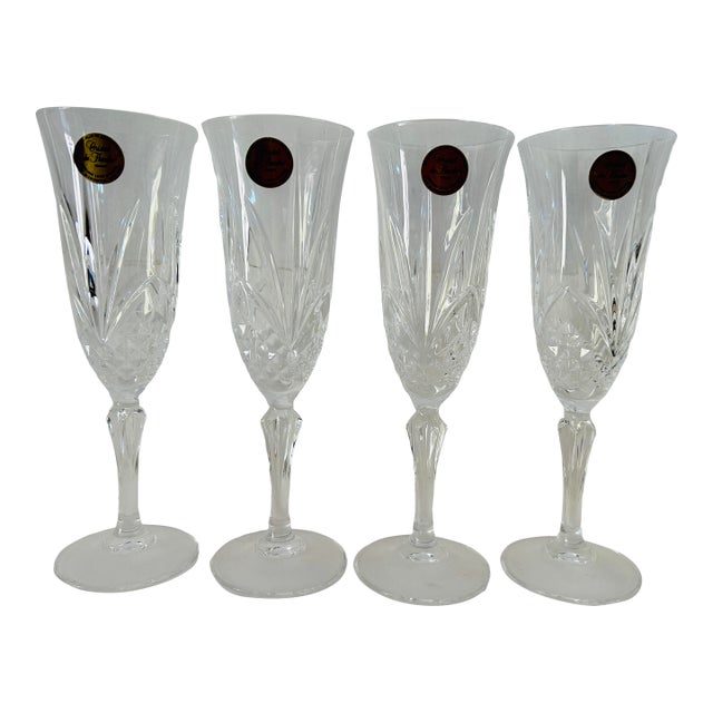 Vintage Cristal De Arques Salzburg Champagne Flutes Deep Cut Crystal, Set of 4 For Sale