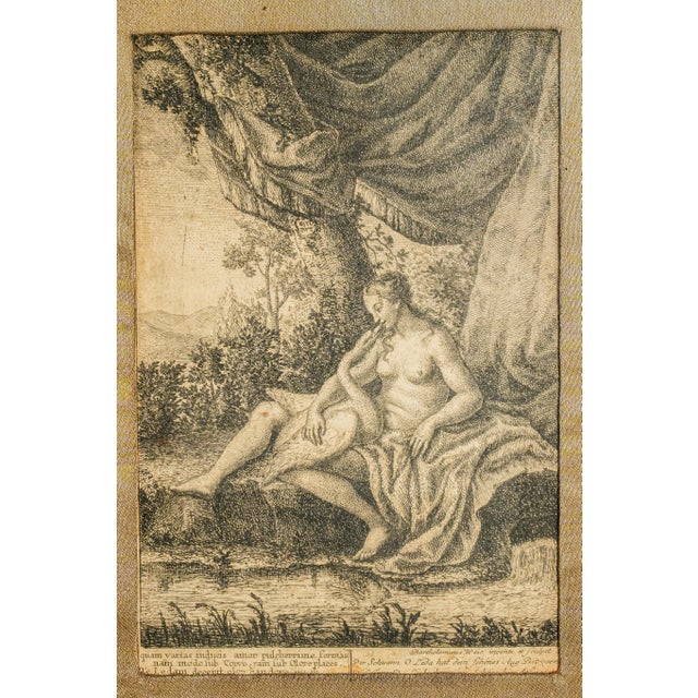Neoclassical Neoclassical Antique 18th-Century Engraving Print Nude Woman Swan Gilt Frame For Sale - Image 3 of 9