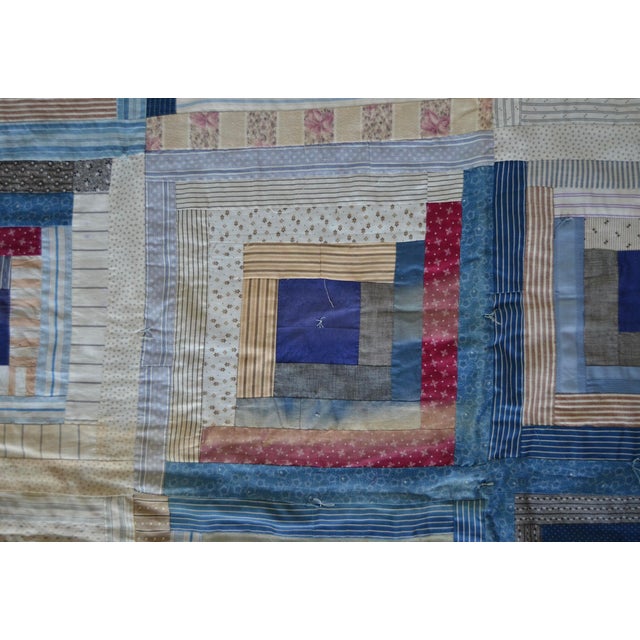 Off-white Early Log Cabin Quilt With a "Barn Raising" Layout For Sale - Image 8 of 15