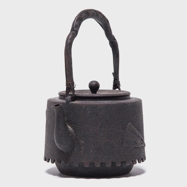 Japanese "Fanning the Fire" Antique Japanese Iron Teapot, C. 1920s For Sale - Image 3 of 9