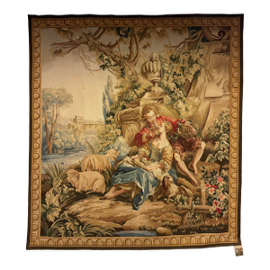 Vintage French Inspired Pastoral Figural Wall Tapestry 1980s