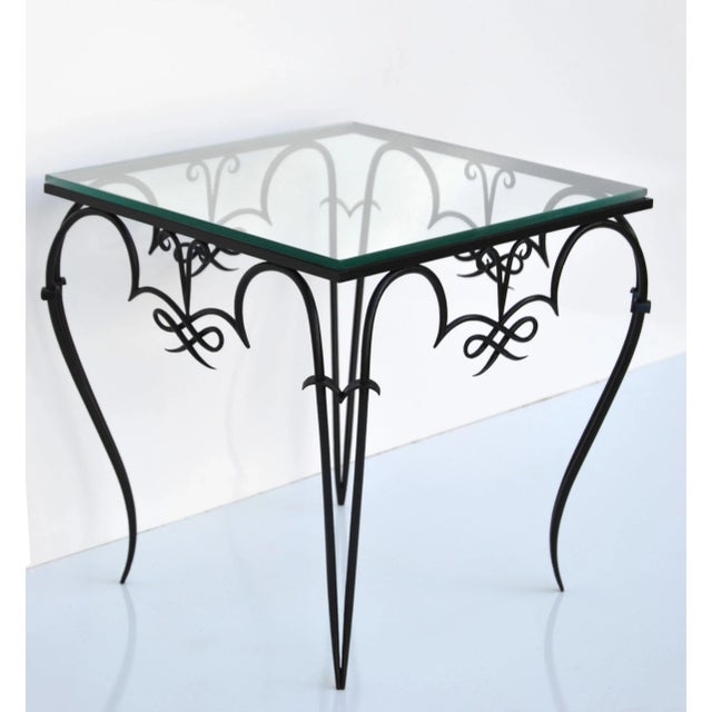 Black René Prou Style Art Deco Black Wrought Iron & Glass Top Side Table France, 1940 For Sale - Image 8 of 12