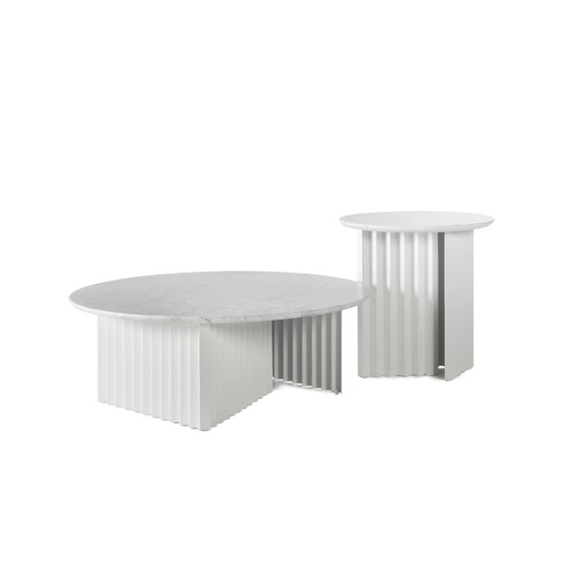Transitional RS Barcelona Plec Round Marble 90 Table, White Carrara For Sale - Image 3 of 5