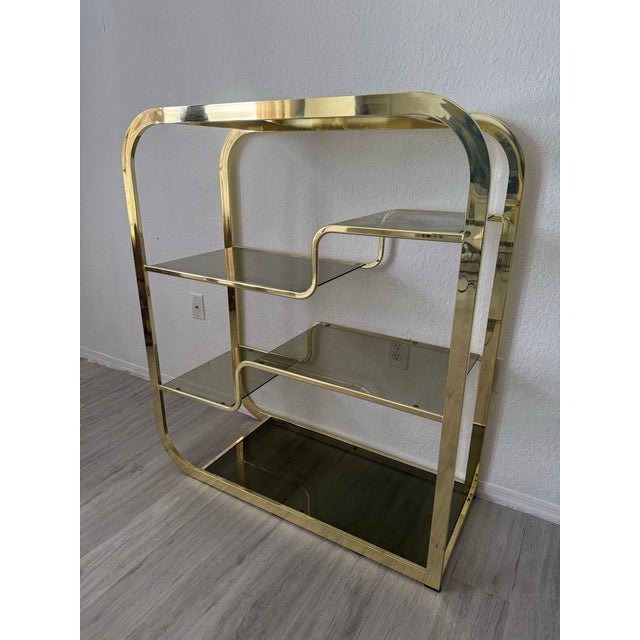 Metal 1980s Milo Baughman Style Gold Brass Etagere For Sale - Image 7 of 10