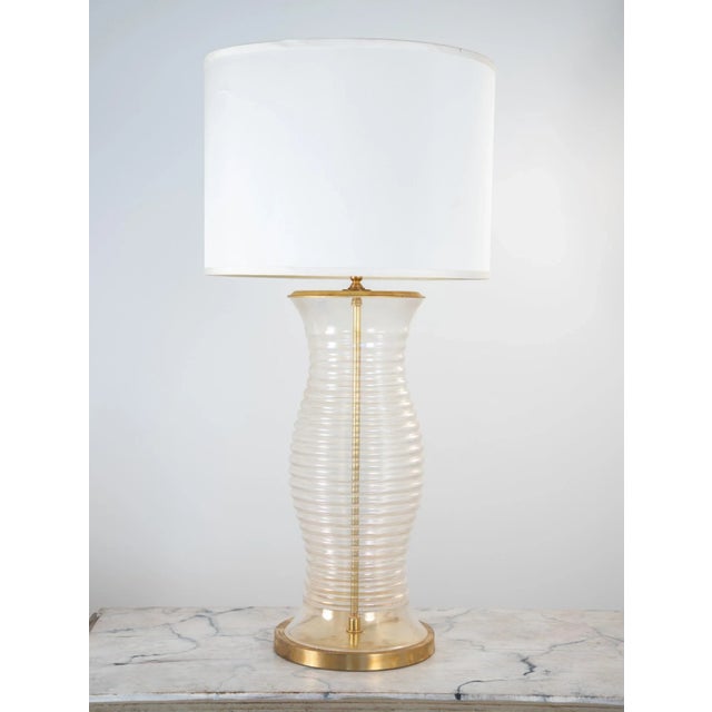 Oversized Glass & Brass Table Lamp For Sale - Image 4 of 12