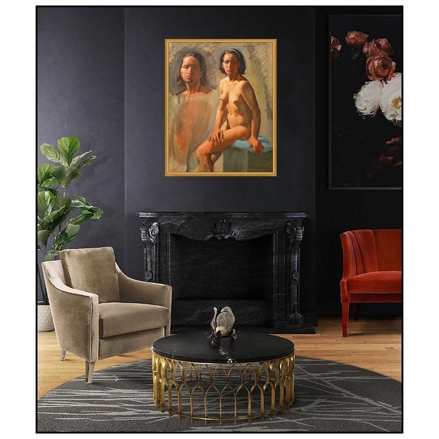 Message us to inquire about custom framing options! (Included for free with every purchase)" The artwork here, "Studio...