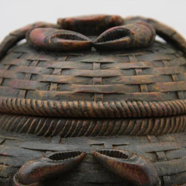 Antique Japanese Carved Wood Box With Basket Crab Motif, Circa 1900 For Sale - Image 10 of 12