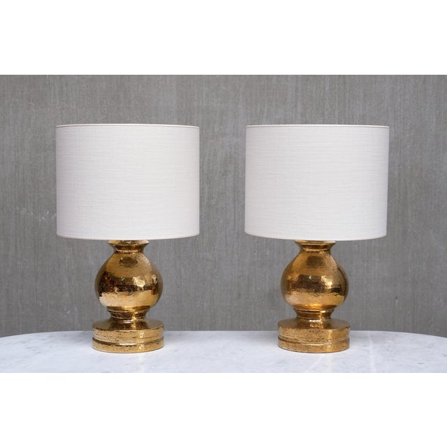 Gold Gold Glazed Ceramic Table Lamps by Aldo Londi for Bitossi for Luxus Vittsjö, 1970s, Set of 2 For Sale - Image 8 of 13