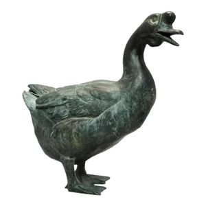 Art Deco Bronze Garden Figure of a Standing Goose with Verdigris Patina