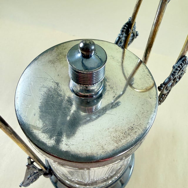 Victorian Era Meriden Silver Plate & Pressed Glass Pickle Castor & Tongs For Sale - Image 16 of 18