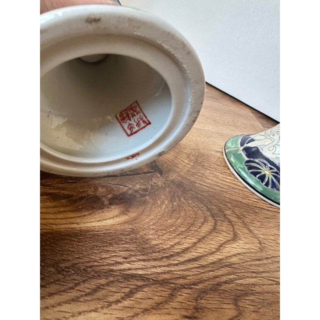 Asian 1970s Pair of Asian Style Ceramic Candlestick Holders For Sale - Image 3 of 8