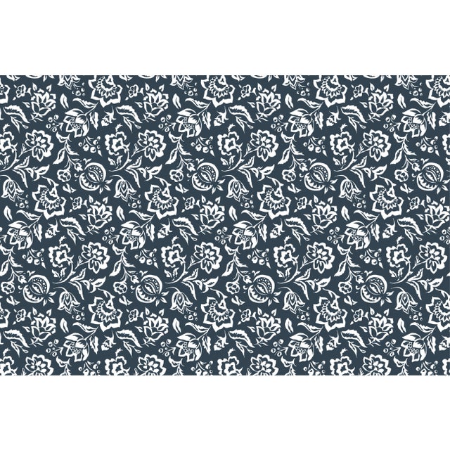 A 9.5" x 9.5" sample of Hampton Court Navy Care Instructions: Pure Solvants Dry Cleaning