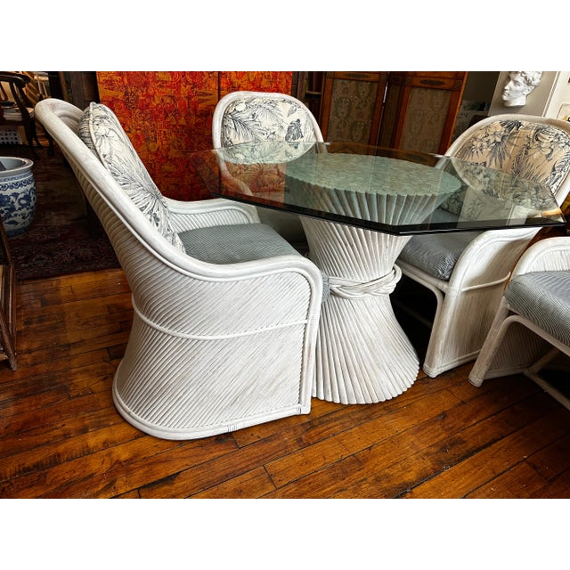 Postmodern Vintage Henry Link Outdoor Pencil Split Reed Sheaf of Wheat Table and Chairs Set of 5 For Sale - Image 3 of 11