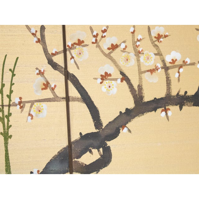 Wood C. 1970s Showa Era Japanese Painted Silk Scroll "Pheasants and Sakura" For Sale - Image 7 of 18