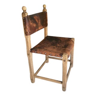 Hungarian Artisanal Oak and Leather Chair For Sale