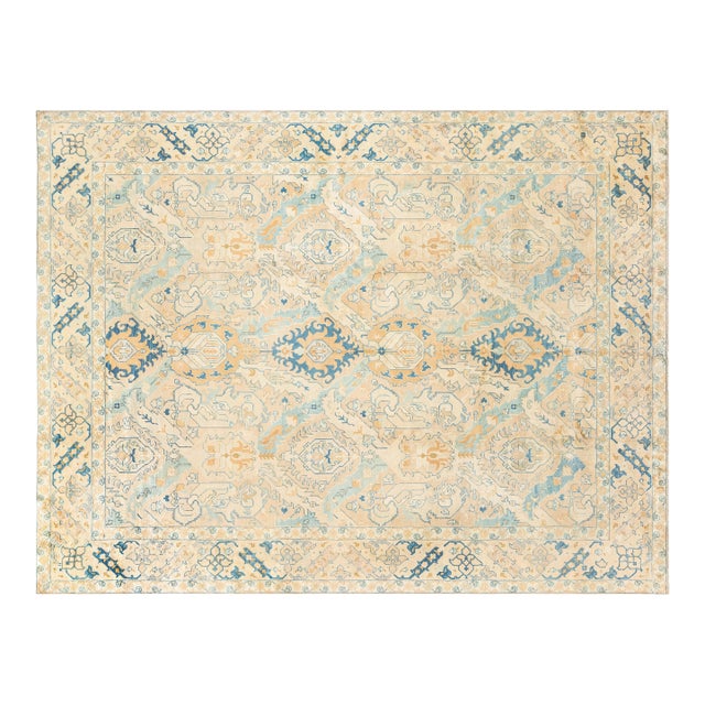 Authentic Persian Tabriz Handmade Wool Carpet in Blue and Beige Shades For Sale