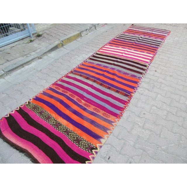1960s Turkish Striped Kilim Runner For Sale - Image 4 of 6