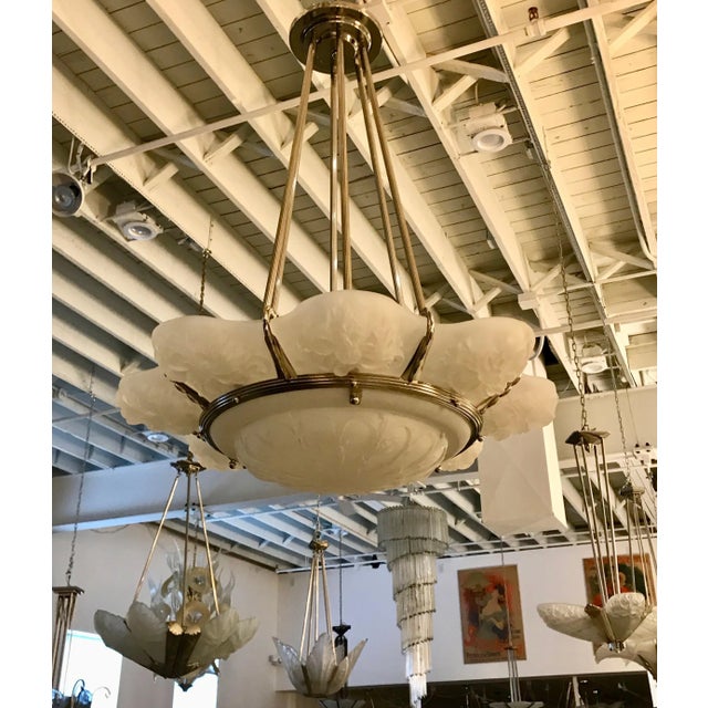 French Art Deco Floral Chandelier Signed Sabino For Sale - Image 9 of 13