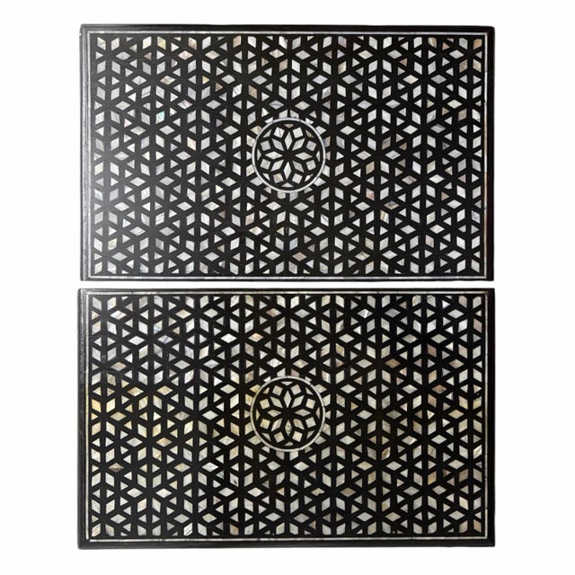 Black Pair of Studio a Home by Global Views “Bhawana” Mother of Pearl Inlay Nightstands For Sale - Image 8 of 9