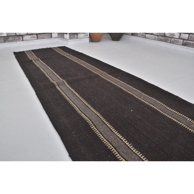 Black Vintage Anatolian Stripe Kilim Runner For Sale - Image 8 of 9