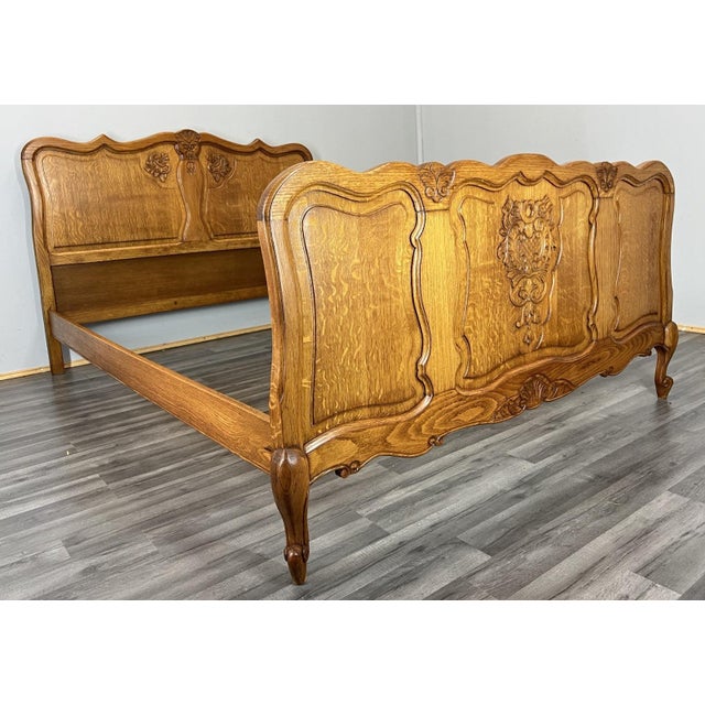 Gold Vintage French Bed Frame in Oak For Sale - Image 8 of 11