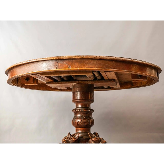 Antique Round Extendable Hunting Table with Carvings For Sale - Image 6 of 8