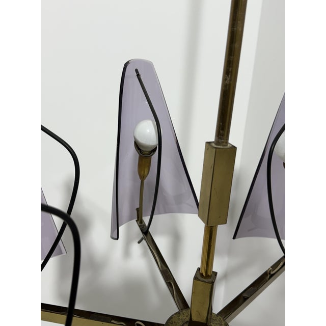 Brass and Purple Acrylic Glass Chandelier in the style of Stilux Milano, 1960s For Sale - Image 6 of 14