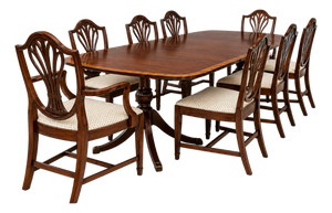 1980s Baker Mahogany Extendable Dining Table With 10 Chairs & Custom Table Pads