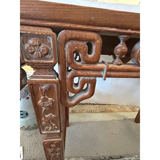 Carved Oak Vintage Asian Style Console Table For Sale - Image 10 of 15