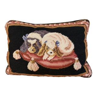 Needlepoint Dog Pillow of King Charles Spaniels For Sale