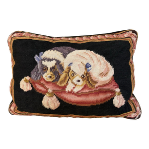 Needlepoint Dog Pillow of King Charles Spaniels